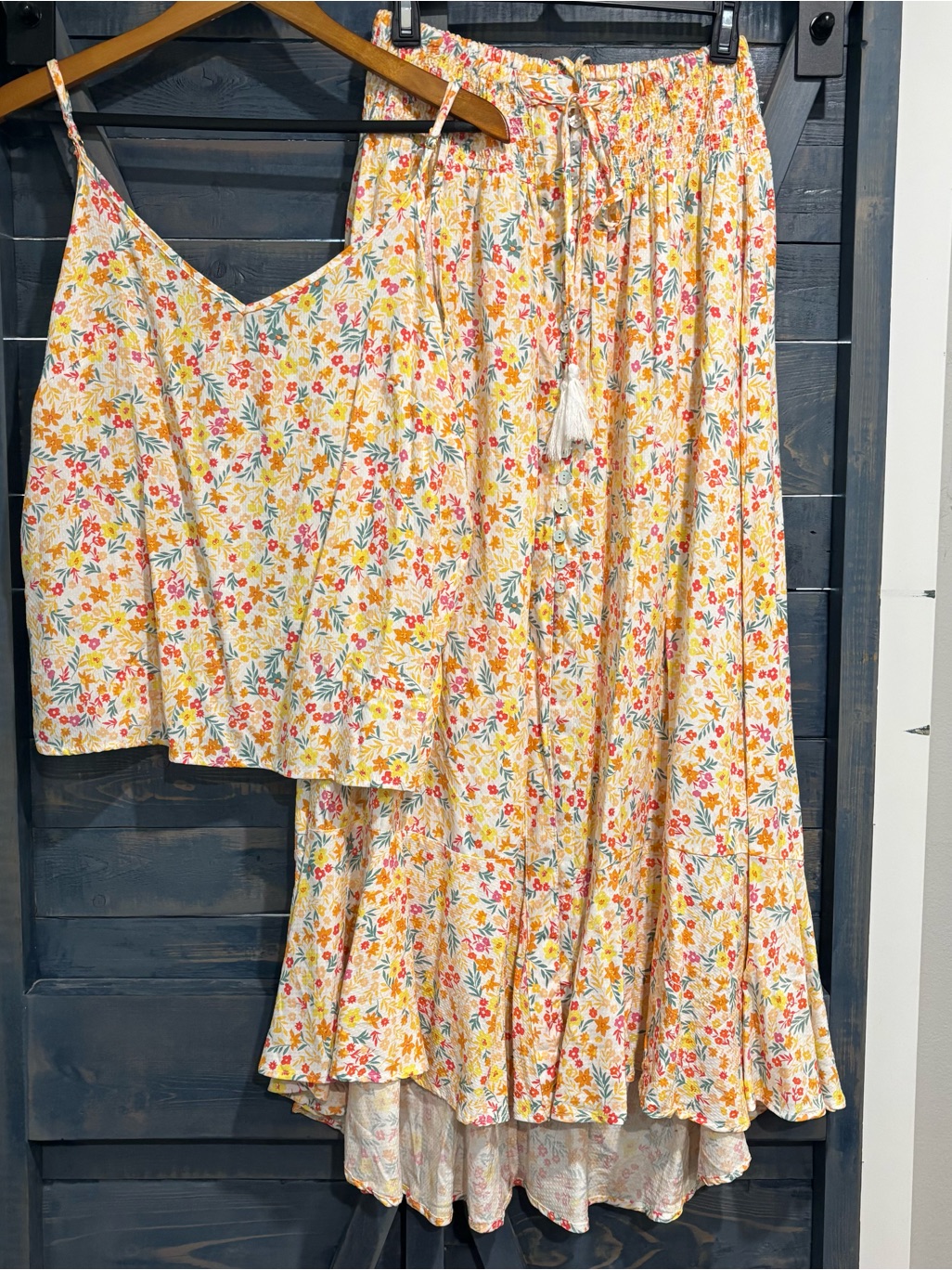 Cynthia Rowley Floral Yellow Cotton Maxi Skirt Set - Lightweight Boho Style